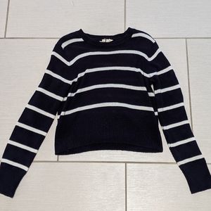 Large blue and white striped sweater